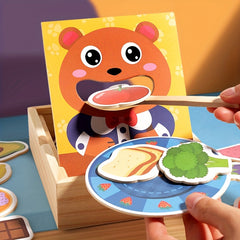 Adorable Bear Feeding Game Educational Wooden Toy for Youngsters