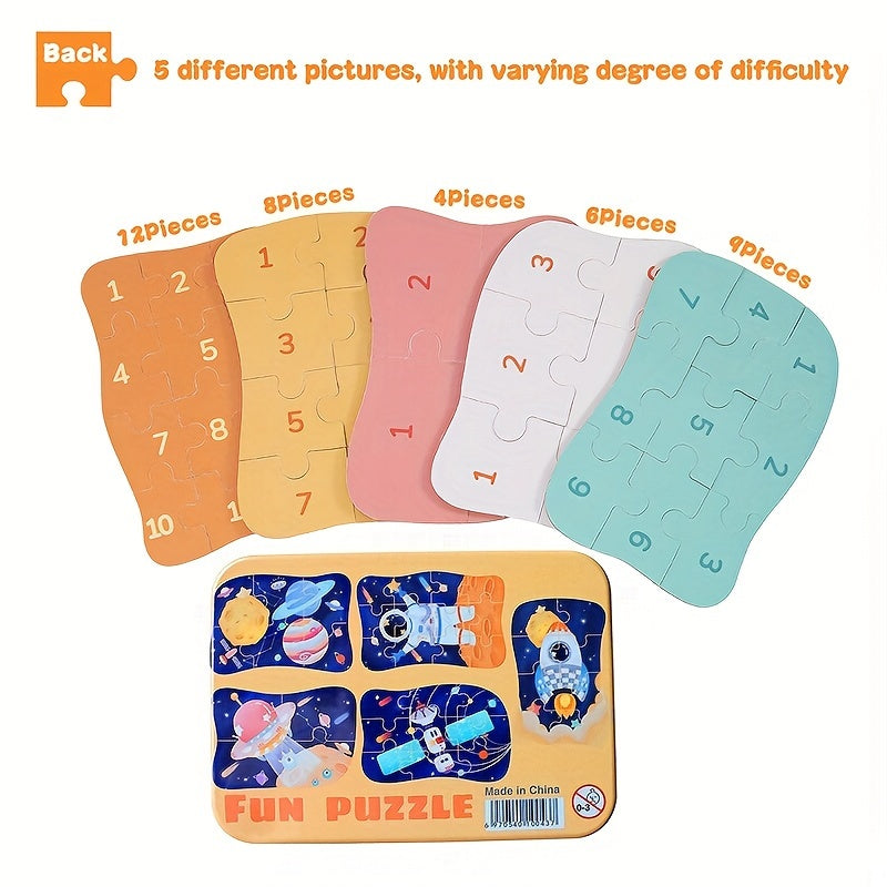 5 in 1 Space Puzzle Set With Iron Storage Box