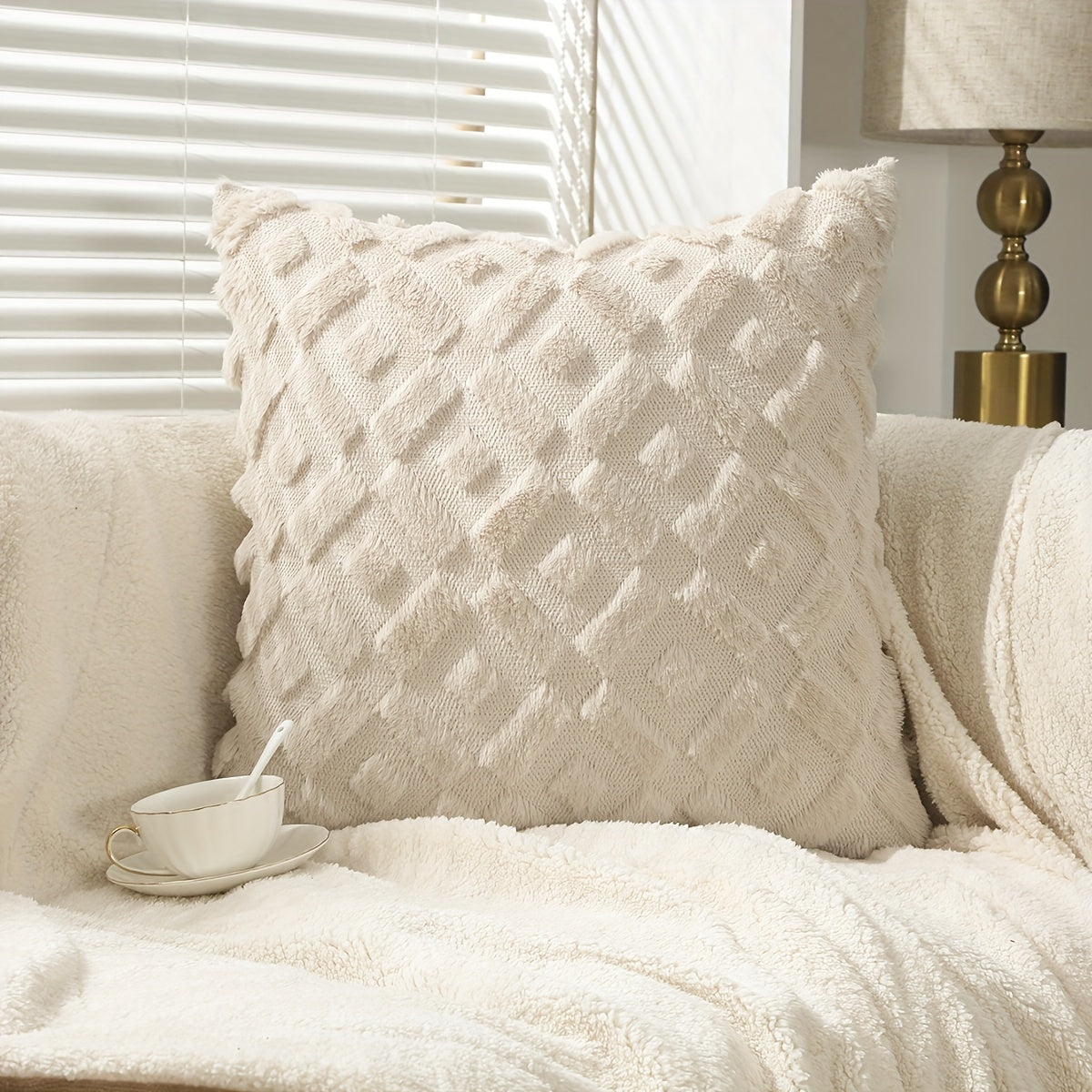 Beige Geometric Square Cushion Cover Zipper Single Sided Printed Pillowcase