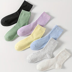 7 Pairs Dot Print Ribbed Socks Women's Mid Tube Stockings