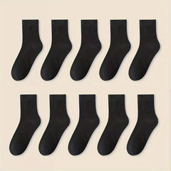 10 Pairs Solid Socks Comfy & Breathable Women's Stockings