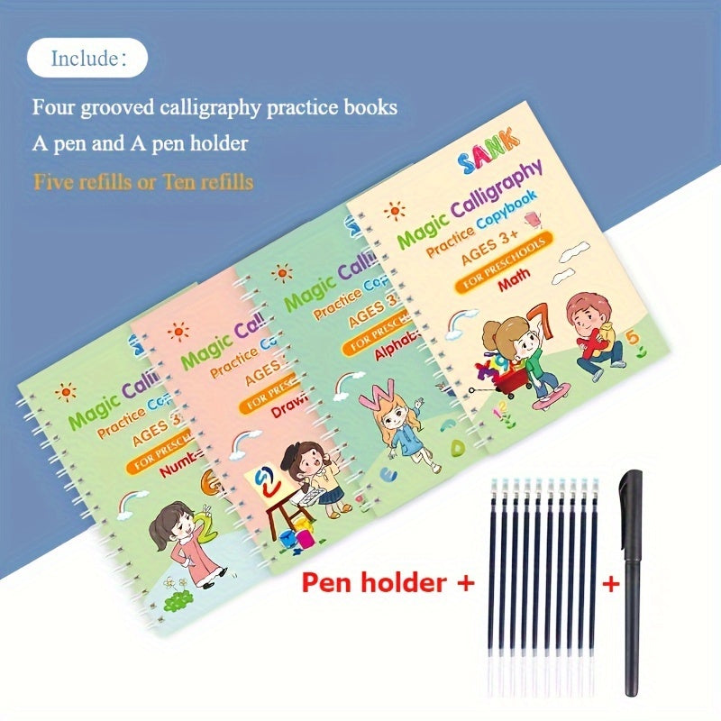 4 Books Dotted Training Sheets Mixed Paper with Holder Ink Refills