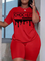 Letter Print Matching Set Short Sleeve T shirt & Biker Shorts