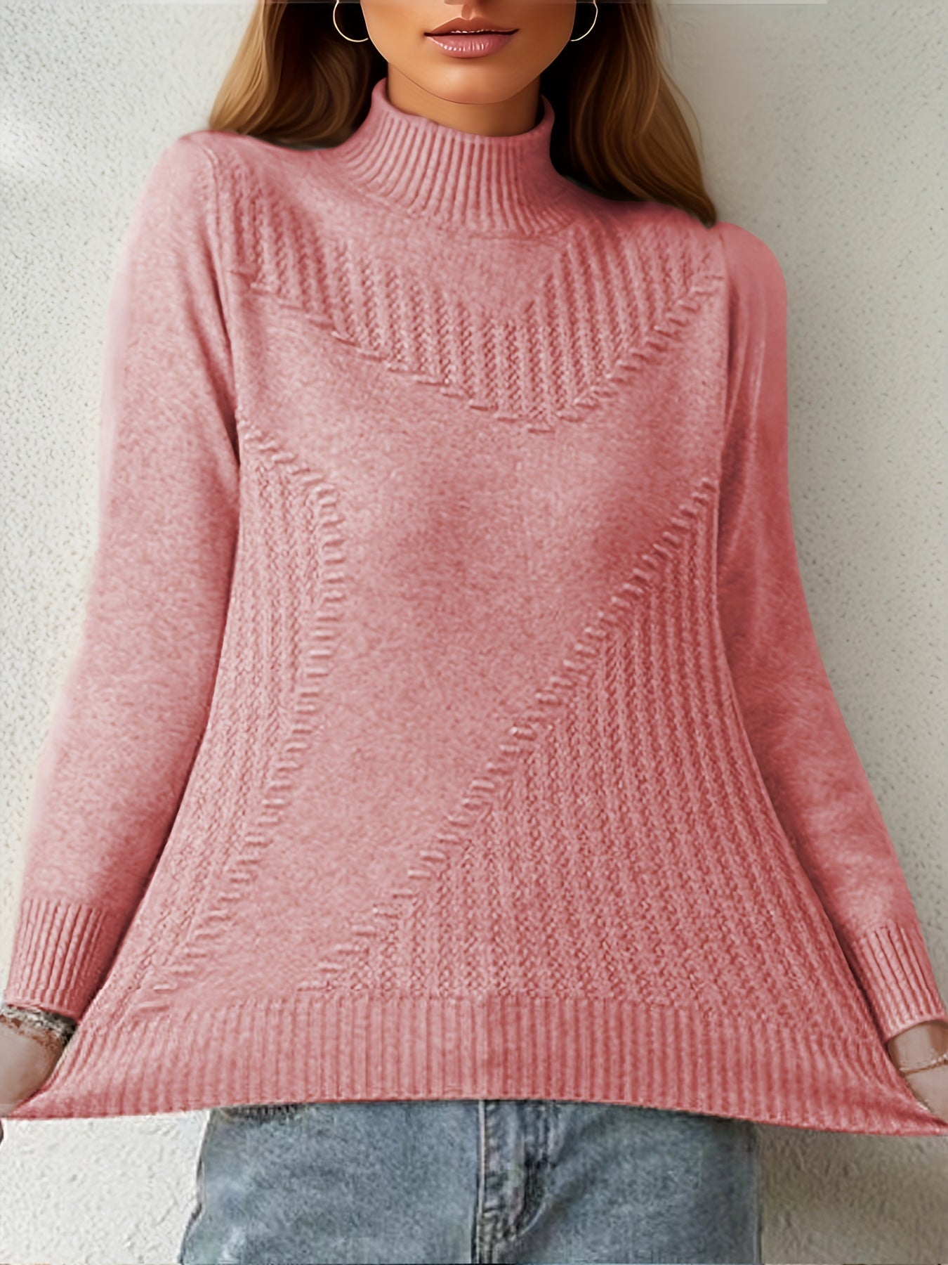 Warm Mock Neck Pullover Sweater for Women