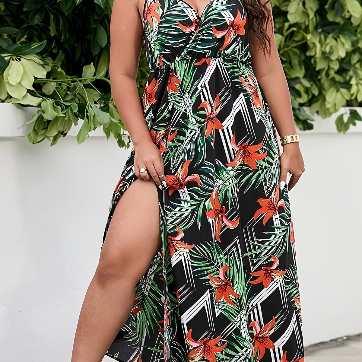  Vacay Summer Dress Women's Plus Tropical Print Maxi Dress