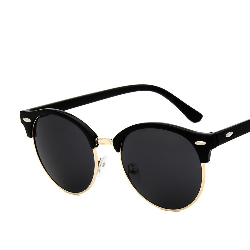 Half Rimless Metal Frame Sunglasses Classic Round Shades Eyeglasses
