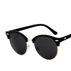 Half Rimless Metal Frame Sunglasses Classic Round Shades Eyeglasses
