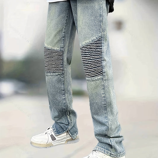 Men's Straight Leg Biker Jeans - Casual Denim Pants