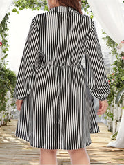  Stripe Print Lantern Sleeve Mini Dress