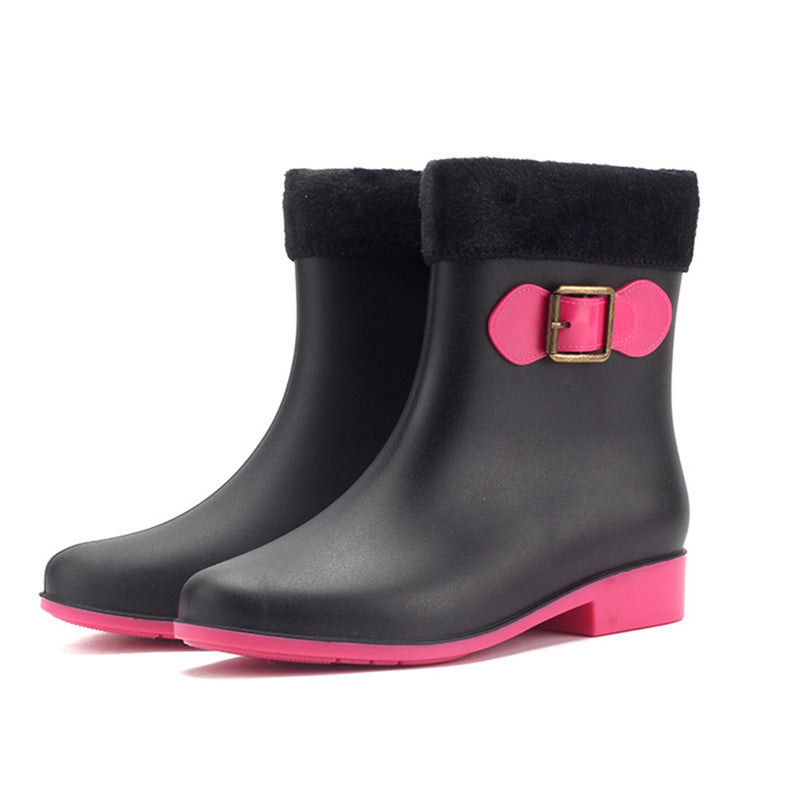 Women's Plush Lined Short Rain Boots Anti slip Waterproof Shoes