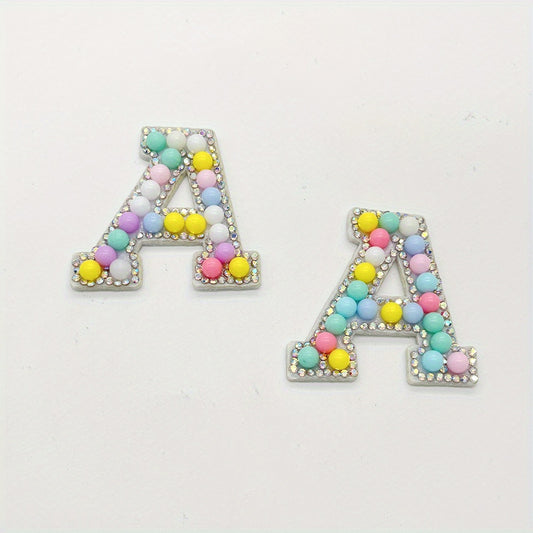 2pcs Bead Rhinestone Letter Stickers Shirt Jacket Bag DIY Name