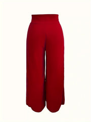 Women's Plus High Waisted Wide Leg Solid Trousers