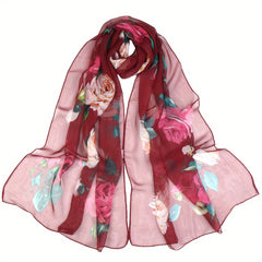 Classic Flower Print Scarf Thin Breathable Shawl Gauze Scarves