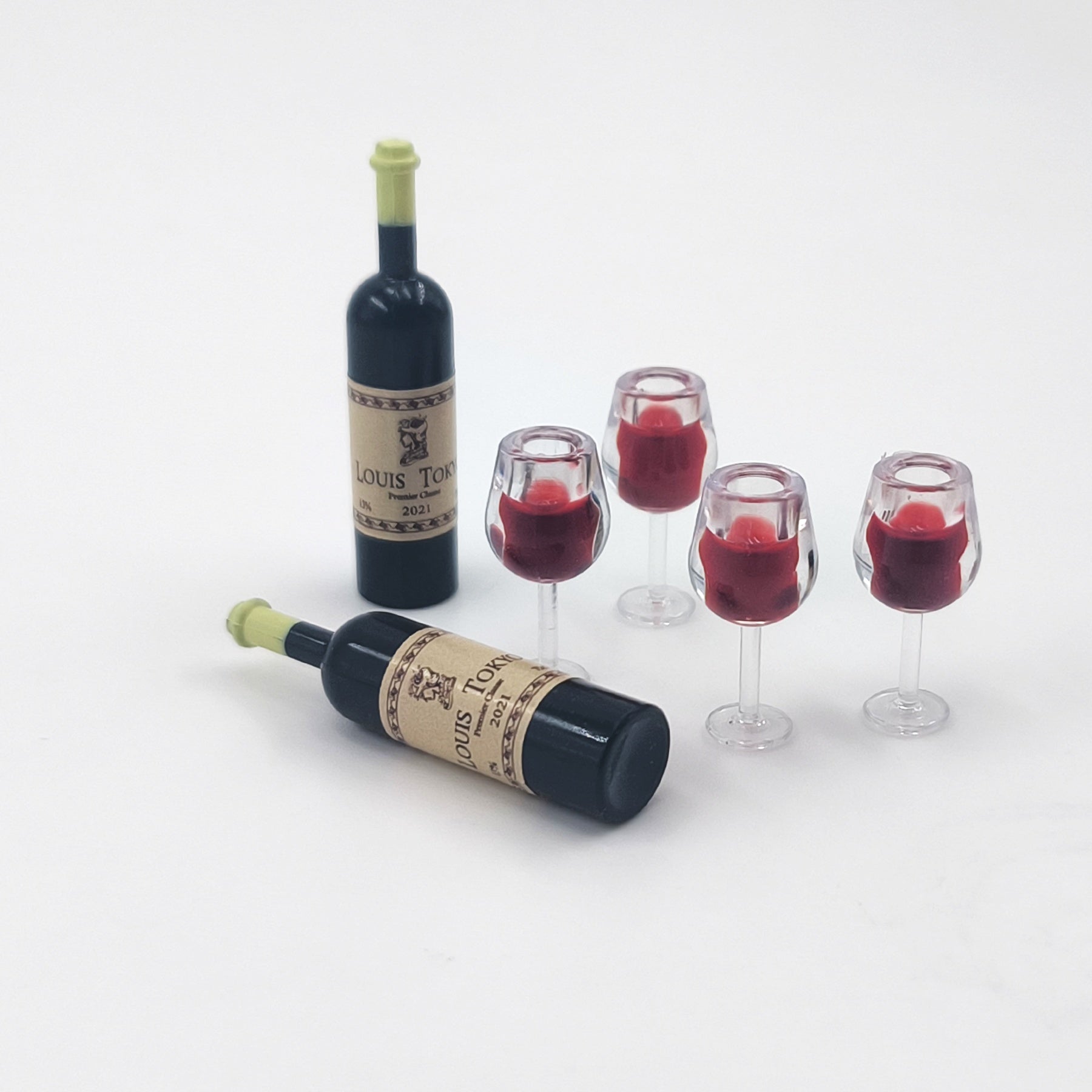 6pcs Wine Glasses Set for Dollhouse Realistic Red Wine Bottle Models Accessories
