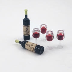 6pcs Wine Glasses Set for Dollhouse Realistic Red Wine Bottle Models Accessories