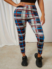  Women's Plaid Print High Rise Skinny Leggings