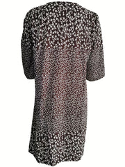  Allover Print V-Neck Half Sleeve Dress