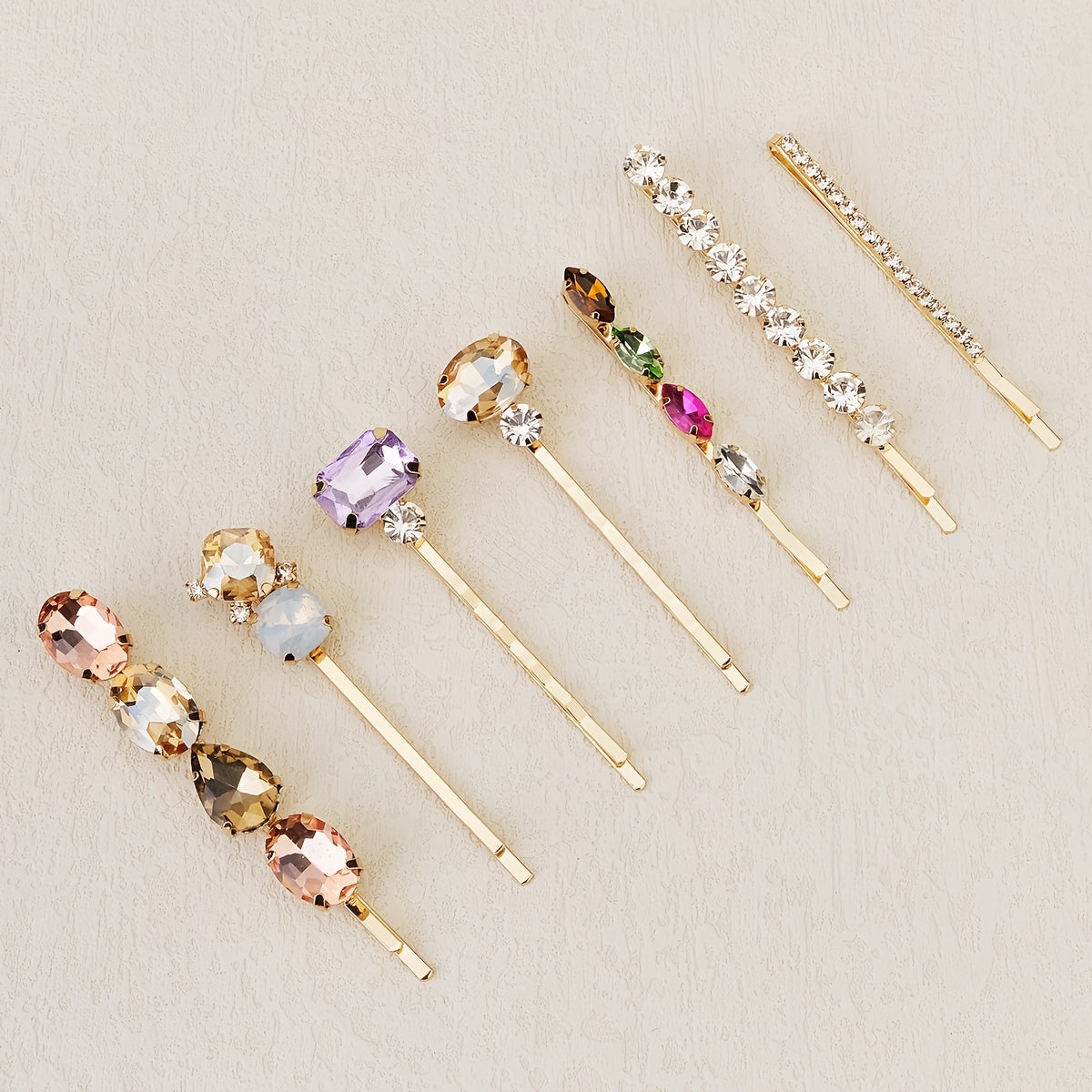 7pcs Rhinestone Hairpin Golden Hair Clip for Girls