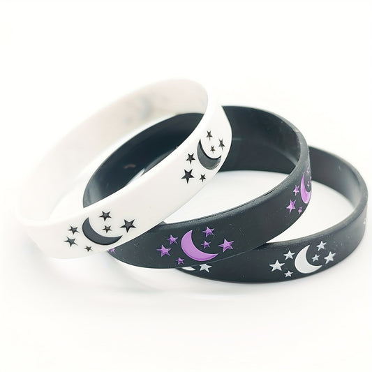 3 Pcs Moon And Star Silicone Sports Bracelet Wristband Party Gift