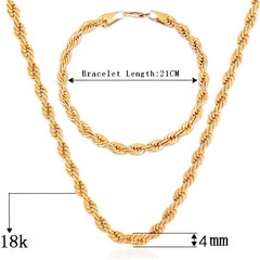 Golden Plated Silver Twist Necklace Bracelet Set