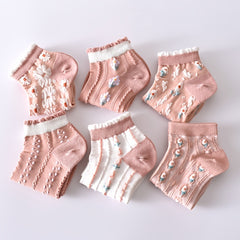7 Pairs Flowers Bubble Crew Socks Lightweight & Comfy Ankle Socks