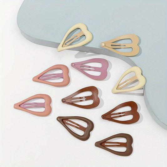 10pcs Heart Hair Pin Solid Snap Clip Non Slip Hair Accessory