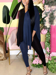  Colorblock Bat Sleeve V Neck Split Top & Leggings Set