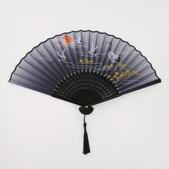 Chinese Style Crane Print Folding Fan Dance Props Women