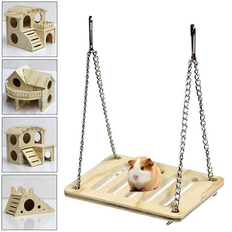 Hamster Wooden House Swing Nest Cage Supplies