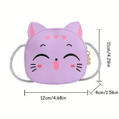 Cartoon Cat Crossbody Bag for Girls Mini PU Leather Shoulder Bag with Coin Purse