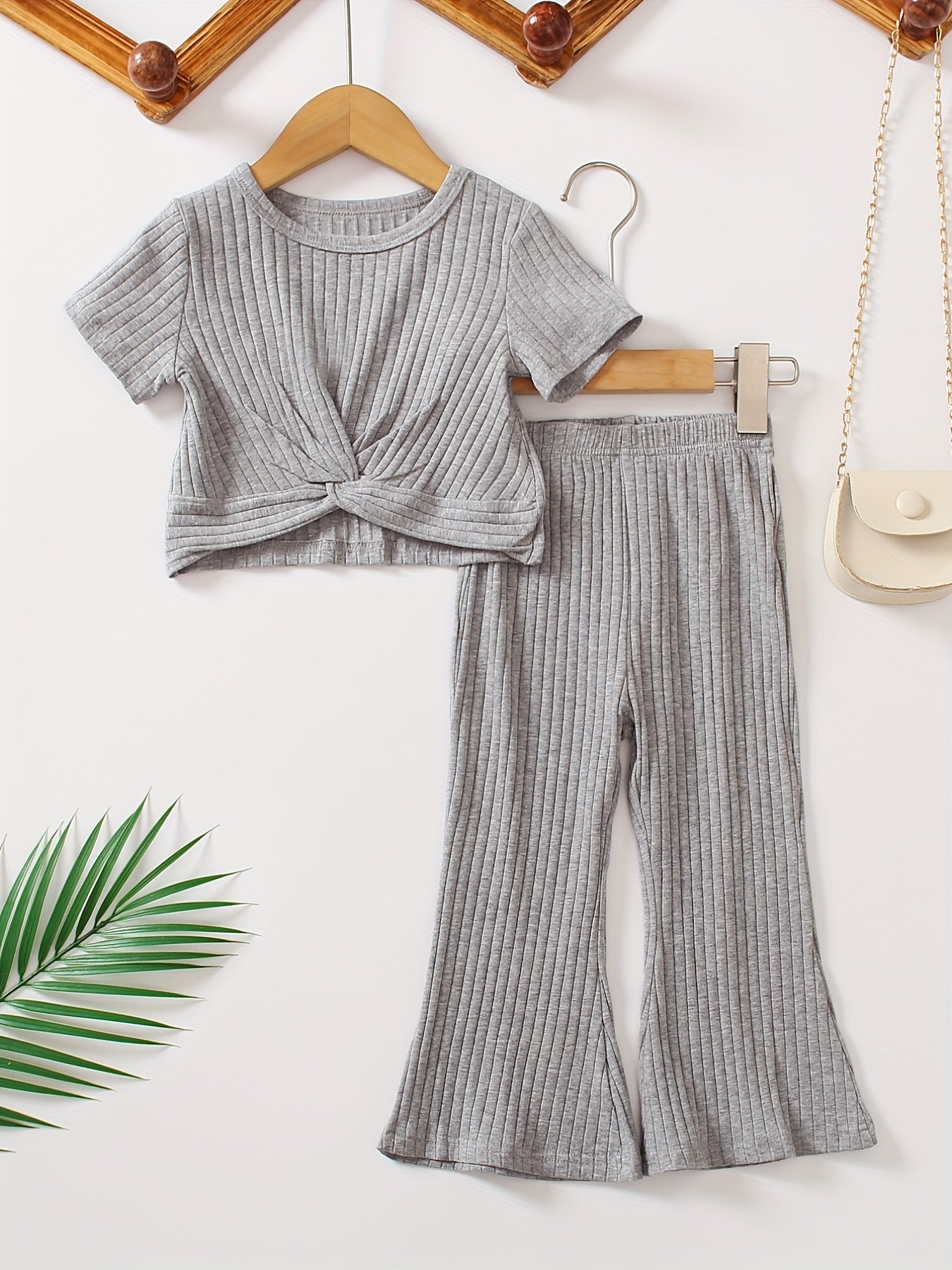 Toddler Girls Knotted Tee Top & Flared Trousers Set