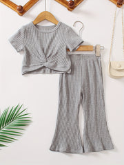 Toddler Girls Knotted Tee Top & Flared Trousers Set