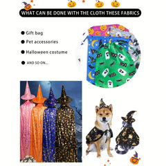 Halloween Quilted Fabric Ornament Skull Bat Pumpkin Wizard Cat Moon Star Pattern