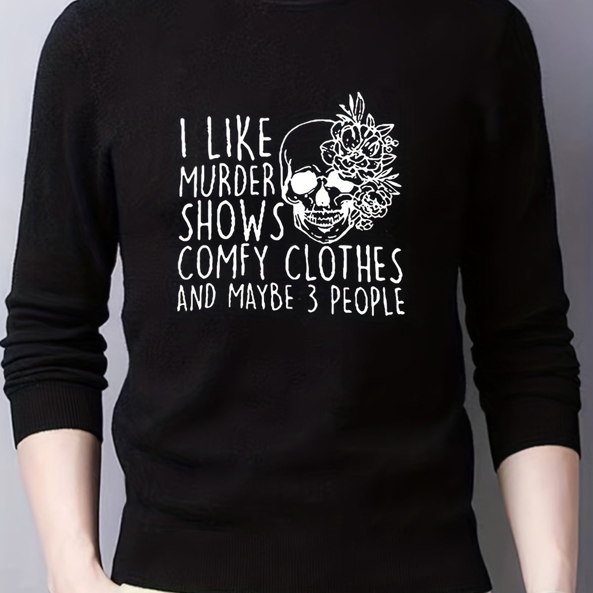 Skull Print Knitted Sweater Men's Crew Neck Pullover for Fall Winter