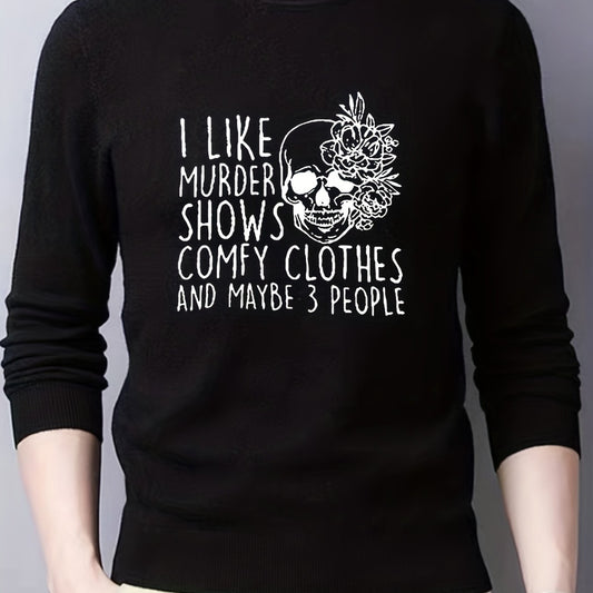 Skull Print Knitted Sweater Men's Crew Neck Pullover for Fall Winter