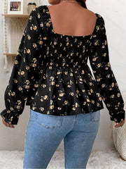  Floral Print Peplum Shirt Top