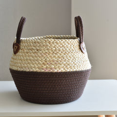 Hand-Woven Straw Basket with Handle Large Plant Storage Box
