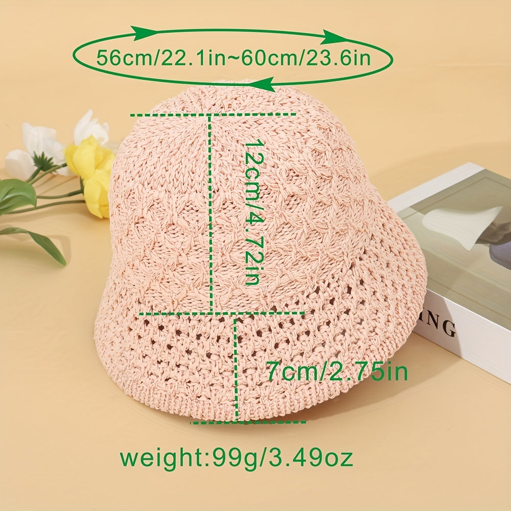 Hollow Crochet Bucket Hat Solid Breathable Sunscreen Cloche Hat