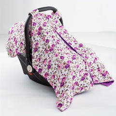 Girls Purple Floral Print Car Seat Sunshade Cover Canopy
