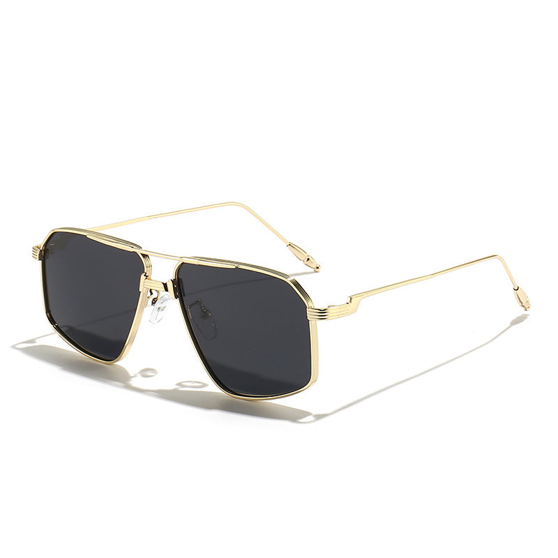 Men's Square Metal Sunglasses Gradient Sun Glasses Large Frame