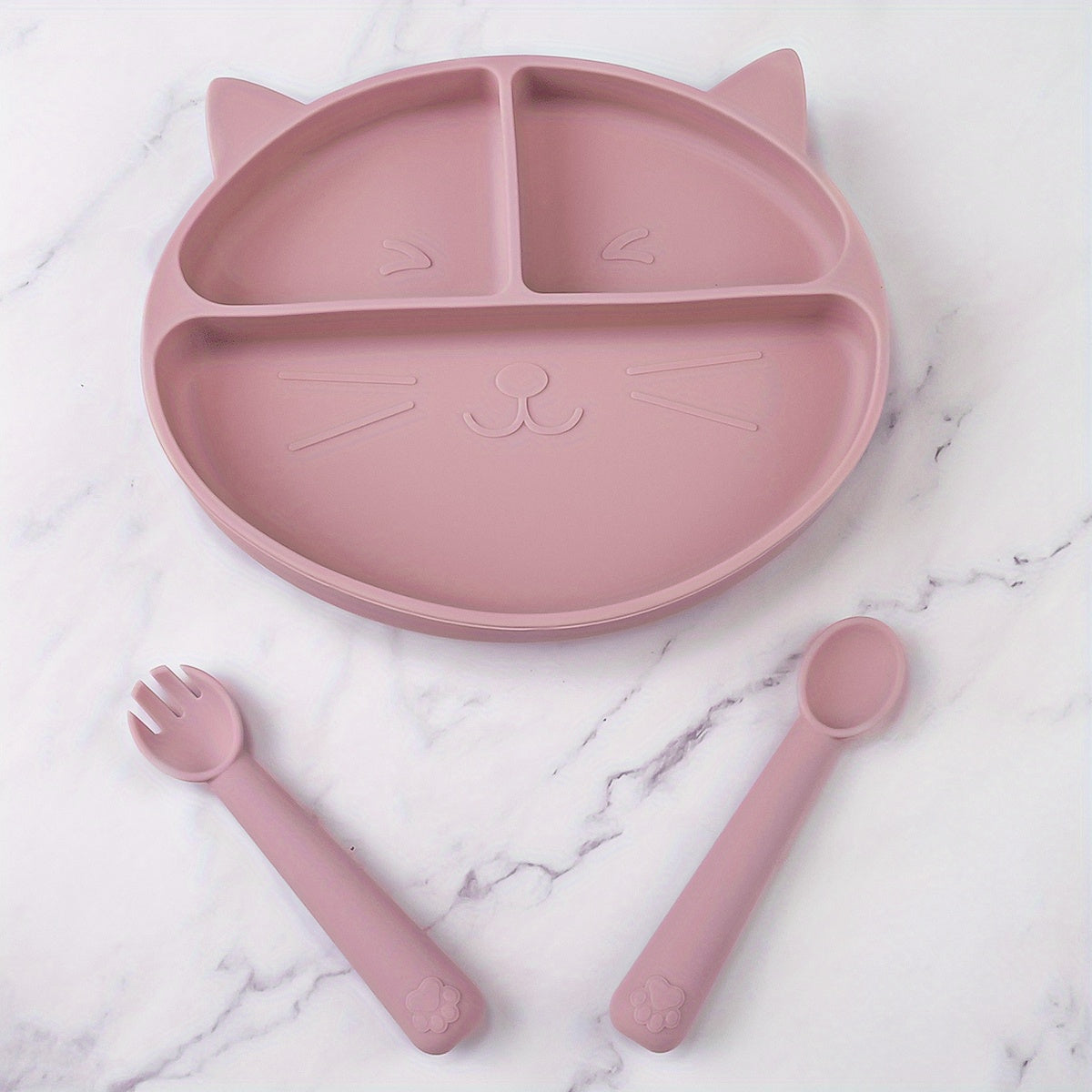 Toddler Plates Silicone Infant Eating Set Cat 3-5pcs