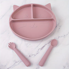 Toddler Plates Silicone Infant Eating Set Cat 3-5pcs