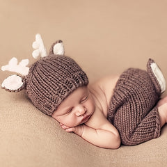 2pcs Deer Hats With Shorts Handknitted Baby Newborn Photography Props