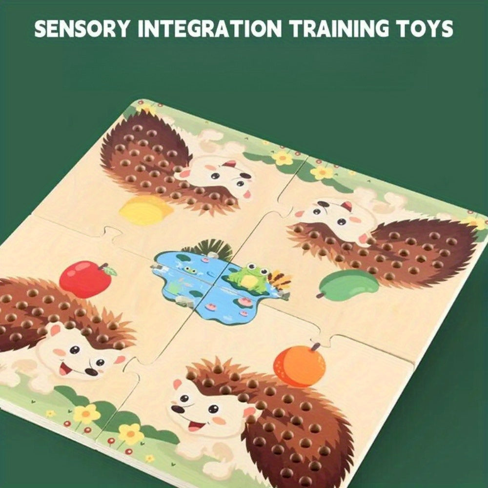 Hedgehog Game Wooden Board Game 100 Wooden Sticks Plug In Game with Dice