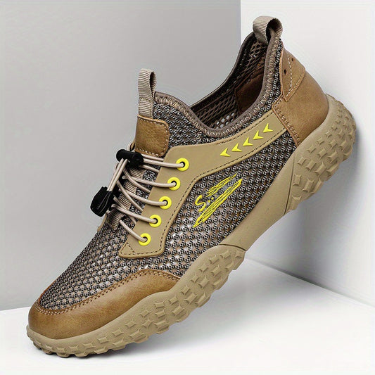 Men's Leather Mesh Sneakers Lightweight Outdoor Hiking Shoes