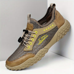 Men's Leather Mesh Sneakers Lightweight Outdoor Hiking Shoes