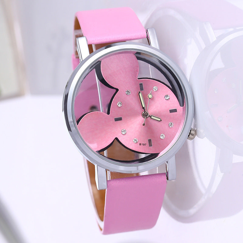 Girls Cute Mouse Watch with Faux Leather Band