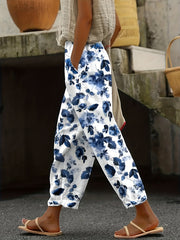  Tie Dye Floral Print High Rise Pants With Pockets
