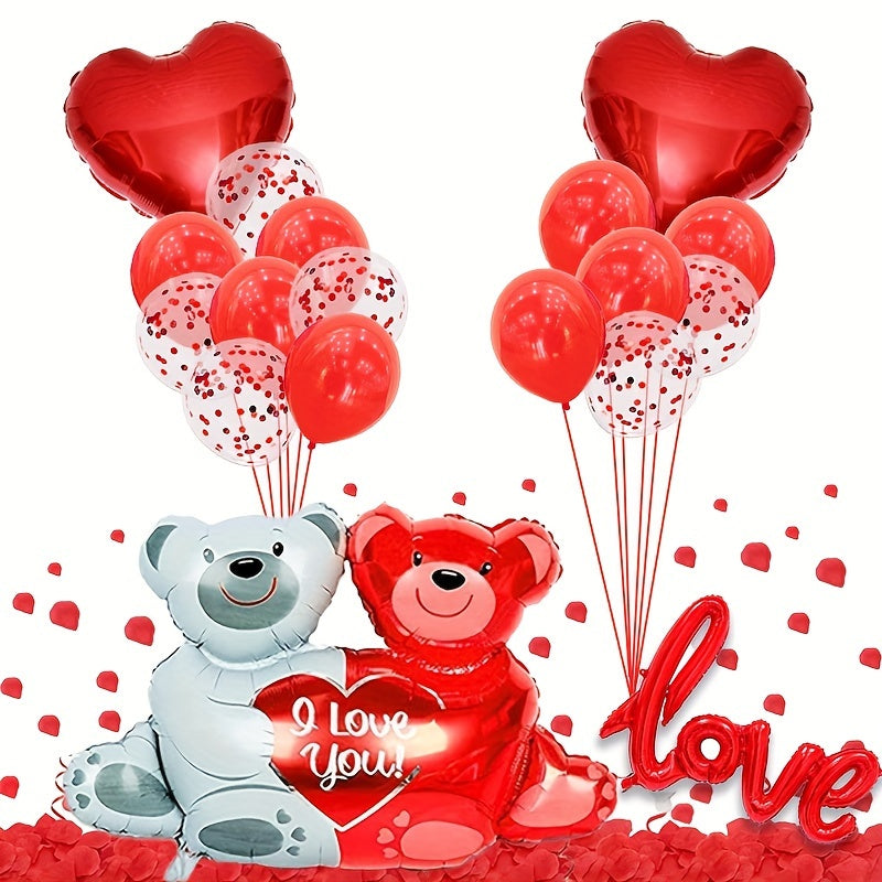 1022pcs Petal Heart Bear Latex Balloon Set for Proposals Engagements Weddings
