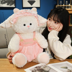 Adorable Plush Sheep Doll Soft Pink & Fluffy Sheep with Golden Bell